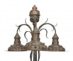 Art Nouveau Patinated Metal Jeweled Floor Lamp - 1377262