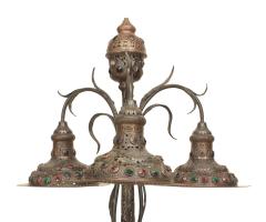Art Nouveau Patinated Metal Jeweled Floor Lamp - 4631846