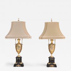 Art Nouveau Style Bronze Ebony Linen Table Lamps France 1920s - 4213910