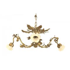 Art Nouveau Style Gilt Metal Rustic Foliate Chandelier - 4708505