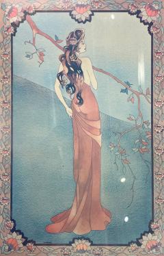 Art Nouveau Style Print Elegant Woman in the Forest - 2954154