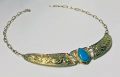 Art Nouveau Style Yellow Gold and Turquoise Necklace - 1056618