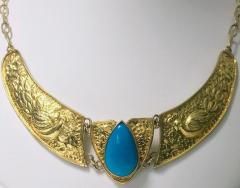 Art Nouveau Style Yellow Gold and Turquoise Necklace - 1056622