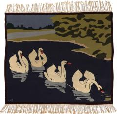 Art Nouveau Tapestry Rug Swans  - 3521236