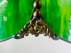 Art Nouveau Tiffany Style Green Stained Glass Bronze Frame Chandelier Pendant - 3948257