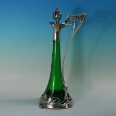 Art Nouveau WMF Claret Jug and Stopper with Green Glass Liner - 4429409