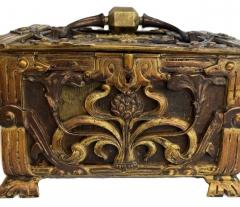 Art Nouveau brass and copper box with head and green velvet interior - 4658872