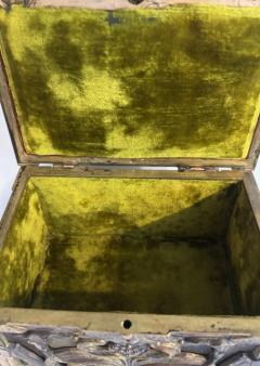 Art Nouveau brass and copper box with head and green velvet interior - 4658875