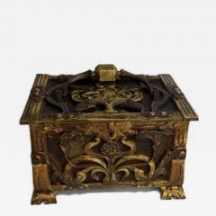 Art Nouveau brass and copper box with head and green velvet interior - 4690031