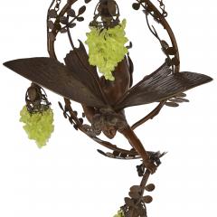 Art Nouveau period bronze and coloured glass chandelier - 1256069