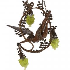 Art Nouveau period bronze and coloured glass chandelier - 1256071