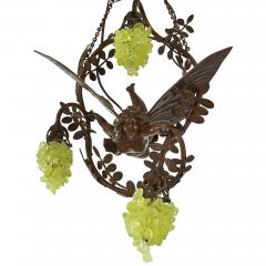 Art Nouveau period bronze and coloured glass chandelier - 1256072