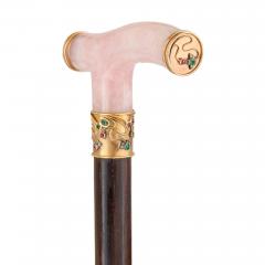 Art Nouveau rose quartz gold ruby emerald and diamond walking stick - 4014991