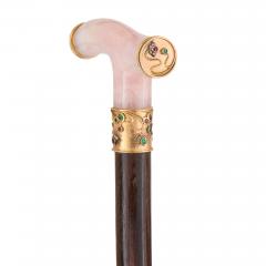 Art Nouveau rose quartz gold ruby emerald and diamond walking stick - 4015019