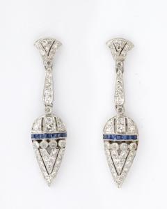 Art deco Diamond and Sapphire Drop Earrings - 3095193