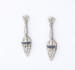 Art deco Diamond and Sapphire Drop Earrings - 3095197