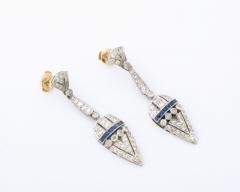 Art deco Diamond and Sapphire Drop Earrings - 3095202