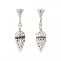 Art deco Diamond and Sapphire Drop Earrings - 3098106