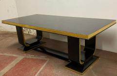 Art deco rarest long gold leaf and black lacquered dinning table - 1951245