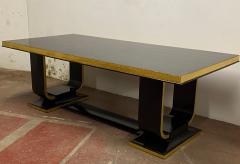 Art deco rarest long gold leaf and black lacquered dinning table - 1951247