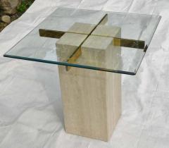 Artedi Artedi Vintage Occasional Table in Travertine Brass Beveled Glass - 2202456