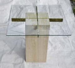 Artedi Artedi Vintage Occasional Table in Travertine Brass Beveled Glass - 2202459