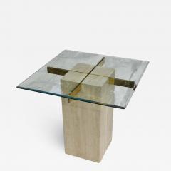 Artedi Artedi Vintage Occasional Table in Travertine Brass Beveled Glass - 2213794