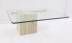 Artedi Mid Century Square Shaped Travertine and Glass Coffee Table by Artedi - 2499637