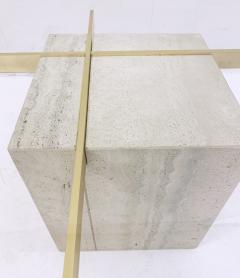 Artedi Mid Century Square Shaped Travertine and Glass Coffee Table by Artedi - 2499638