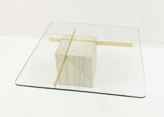 Artedi Mid Century Square Shaped Travertine and Glass Coffee Table by Artedi - 2499642