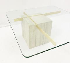 Artedi Mid Century Square Shaped Travertine and Glass Coffee Table by Artedi - 2499643