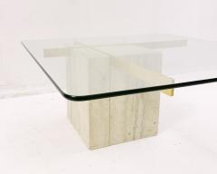 Artedi Mid Century Square Shaped Travertine and Glass Coffee Table by Artedi - 2499644