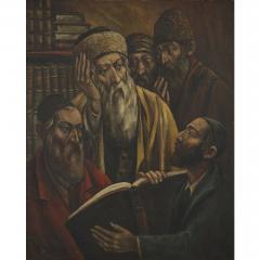 Arthur Bryks Polish oil painting of Jewish men studying by Arthur Bryks - 4121713