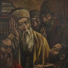Arthur Bryks Polish oil painting of Jewish men studying by Arthur Bryks - 4121715