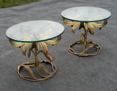 Arthur Court Uncommon Pair of Arthur Court Cast Aluminum Glass Floral Form Side Tables - 4292980