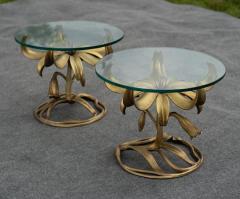 Arthur Court Uncommon Pair of Arthur Court Cast Aluminum Glass Floral Form Side Tables - 4292981