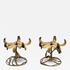 Arthur Court Uncommon Pair of Arthur Court Cast Aluminum Glass Floral Form Side Tables - 4297033