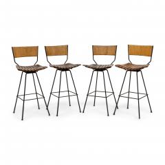 Arthur Umanoff American Mid Century Slatted Wooden Bar Stools - 4735034