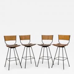 Arthur Umanoff American Mid Century Slatted Wooden Bar Stools - 4735035