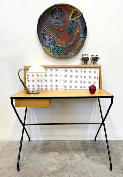 Arthur Umanoff Arthur Umanoff 50s Mid century Writing Desk in Wrought Iron Wood for Elton - 4174611