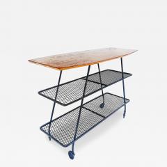 Arthur Umanoff Arthur Umanoff Wrought Iron Rolling Bar Cart Surfboard Wood Top - 4061777