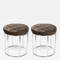 Arthur Umanoff Midcentury Chrome and Smoked Bronze Gauffraged Velvet Stools by Arthur Umanoff - 1804016