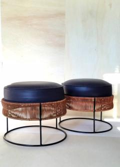 Arthur Umanoff Pair of Wrought Iron and Bamboo End Tables Stools Arthur Umanoff 1960 - 2377332