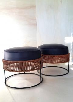 Arthur Umanoff Pair of Wrought Iron and Bamboo End Tables Stools Arthur Umanoff 1960 - 2377333