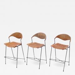 Arthur Umanoff Set of Three Low Wrought Iron Arthur Umanoff Bar Stools - 542999