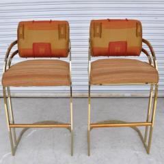 Arthur Umanoff Vintage Mid Century Flat Bar Gold Brass Cantilever Stools Arthur Umanoff Style - 2691316