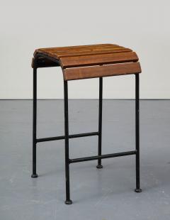 Arthur Umanoff Wood and Lacquered Black Steel Stool in the Style of Arthur Umanoff France - 3228447