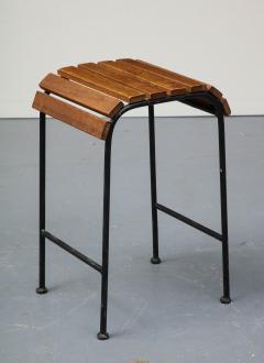 Arthur Umanoff Wood and Lacquered Black Steel Stool in the Style of Arthur Umanoff France - 3228451