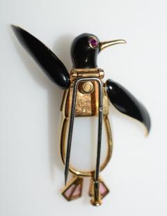 Articulated Penguin Brooch 18K Enamel and Agate - 1151835