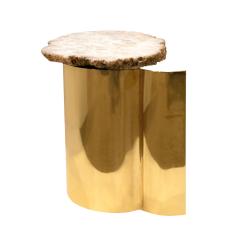 Artisan Brass Side Table with Polished Onyx Top 1970s - 3488927